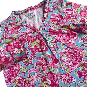 ICIKULS V-Neck Pullover Top Womens XL Pink Floral Long Sleeve Mesh Sun Shirt